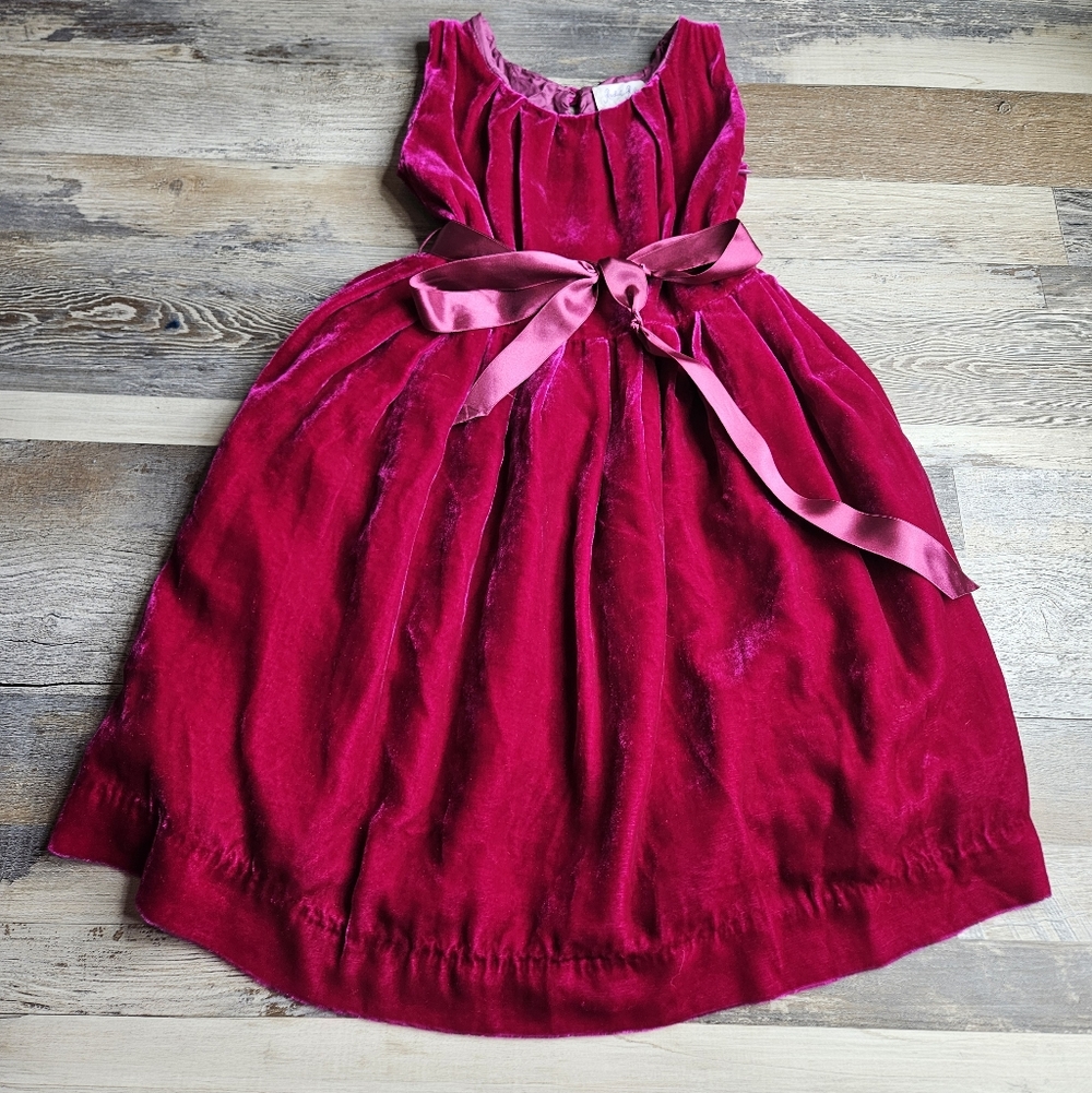 Rachel Riley Girls Dress 6 Fuschia Velvet Bow Dress